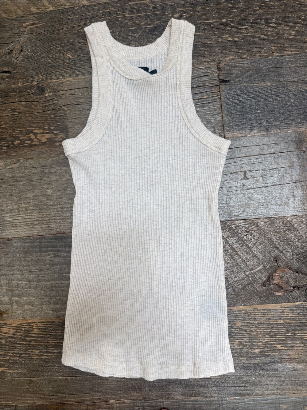 Ribbed WSLY Tank Top in Light Heather Cream